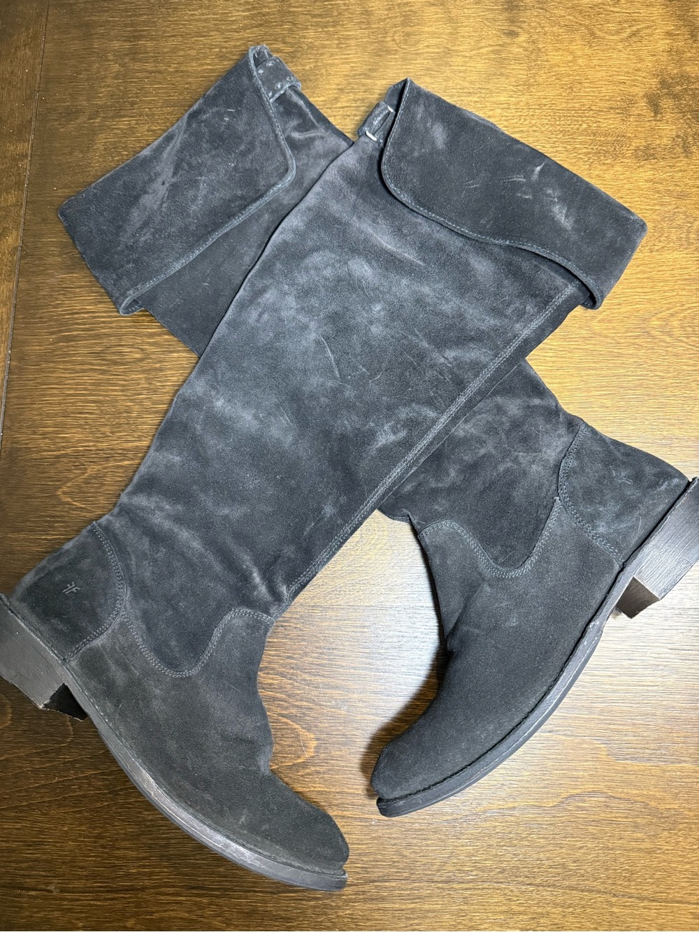 54. Frye Shirley Black Suede Over-the-Knee Fold-Over Boots